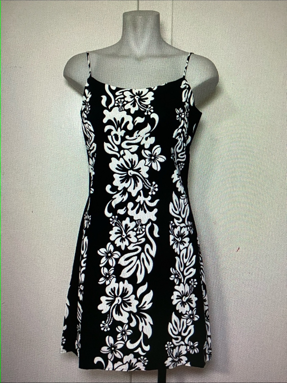 Black & White Floral Mini Dress - Spaghetti Strap